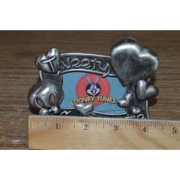 Vintage Pewter Tweety Bird Looney Tunes Hearts Metal Picture Frame Sweetie READ - Picture 5 of 6